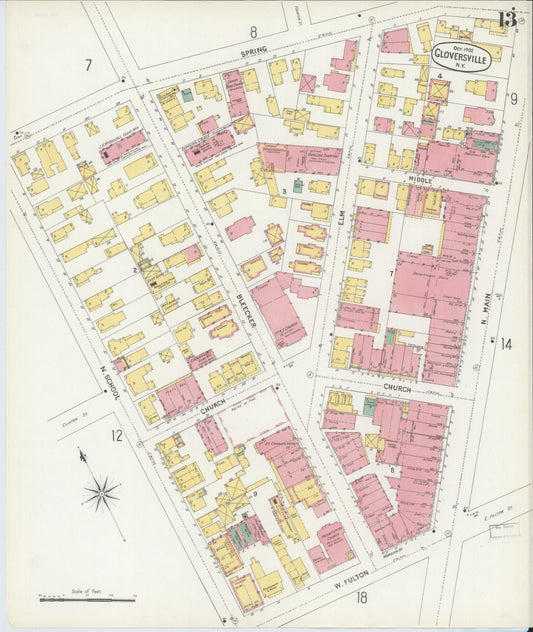 Sanborn Fire Insurance Map from Gloversville, Fulton County, New York (1902), Sheet #0013 - Historic Sanborn Fire Insurance Map Print, vintage old map wall art, antique decor, genealogy gift, New York New York map