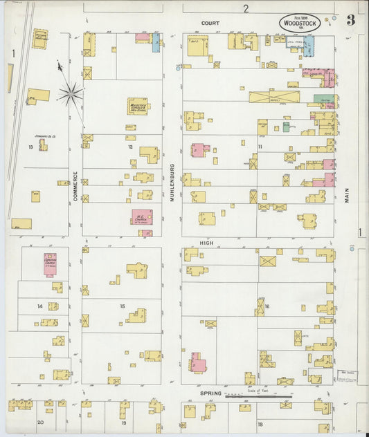 Sanborn Fire Insurance Map from Woodstock, Shenandoah County, Virginia (1899), Sheet #0003 - Historic Sanborn Fire Insurance Map Print, vintage old map wall art, antique decor, genealogy gift, Virginia Virginia map