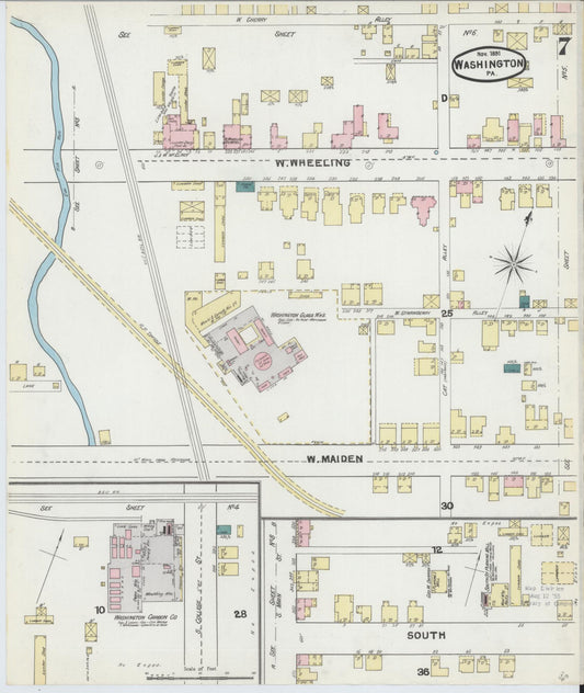 Sanborn Fire Insurance Map from Washington, Washington County, Pennsylvania (1891), Sheet #0007 - Historic Sanborn Fire Insurance Map Print, vintage old map wall art, antique decor, genealogy gift, Sanborn Fire Insurance Map from Washington Washington map