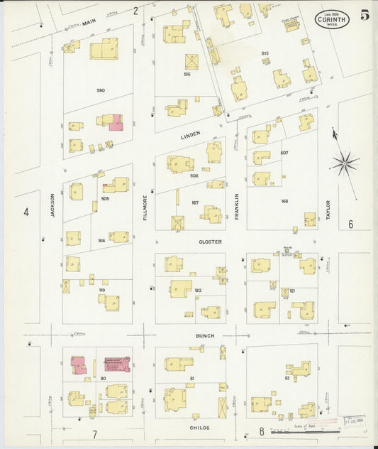 Sanborn Fire Insurance Map from Corinth, Alcorn County, Mississippi (1909), Sheet #0005 - Historic Sanborn Fire Insurance Map Print, vintage old map wall art, antique decor, genealogy gift, Mississippi Mississippi map