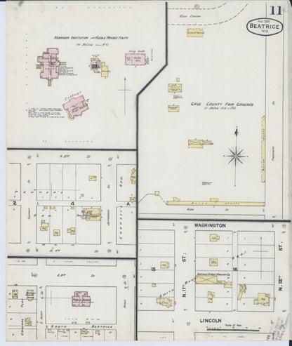 Sanborn Fire Insurance Map from Beatrice, Gage County, Nebraska (1889), Sheet #0011 - Complete Map Set gallery image, historic Sanborn map, vintage wall art, Nebraska Nebraska