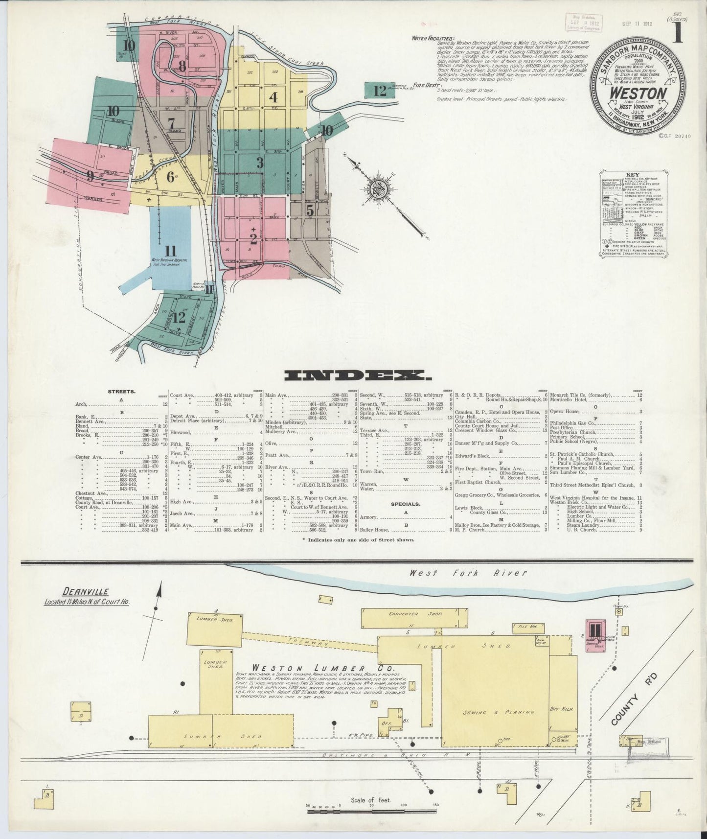 Sanborn Fire Insurance Map from Weston, Lewis County, West Virginia (1913), Sheet #0001 - Complete Map Set gallery image, historic Sanborn map, vintage wall art, West Virginia West Virginia