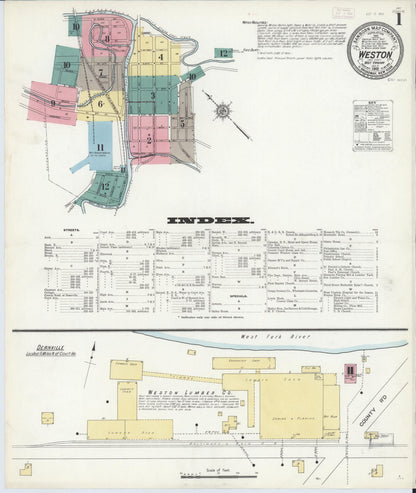 Sanborn Fire Insurance Map from Weston, Lewis County, West Virginia (1913), Sheet #0001 - Complete Map Set gallery image, historic Sanborn map, vintage wall art, West Virginia West Virginia