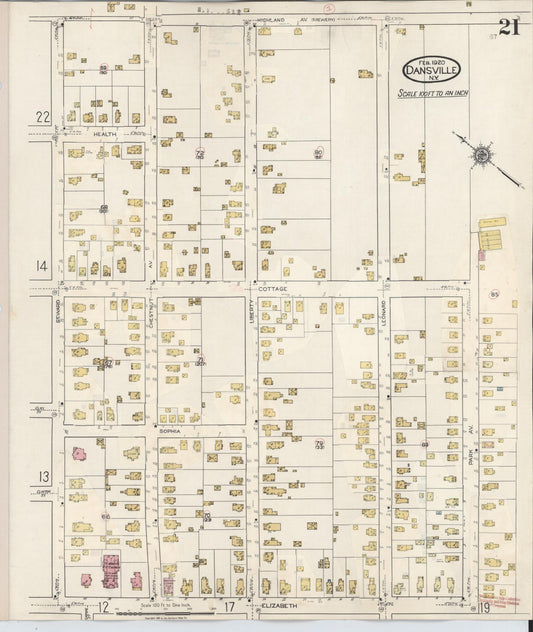 Sanborn Fire Insurance Map from Dansville, Livingston County, New York (1944), Sheet #0021 - Historic Sanborn Fire Insurance Map Print, vintage old map wall art, antique decor, genealogy gift, New York New York map