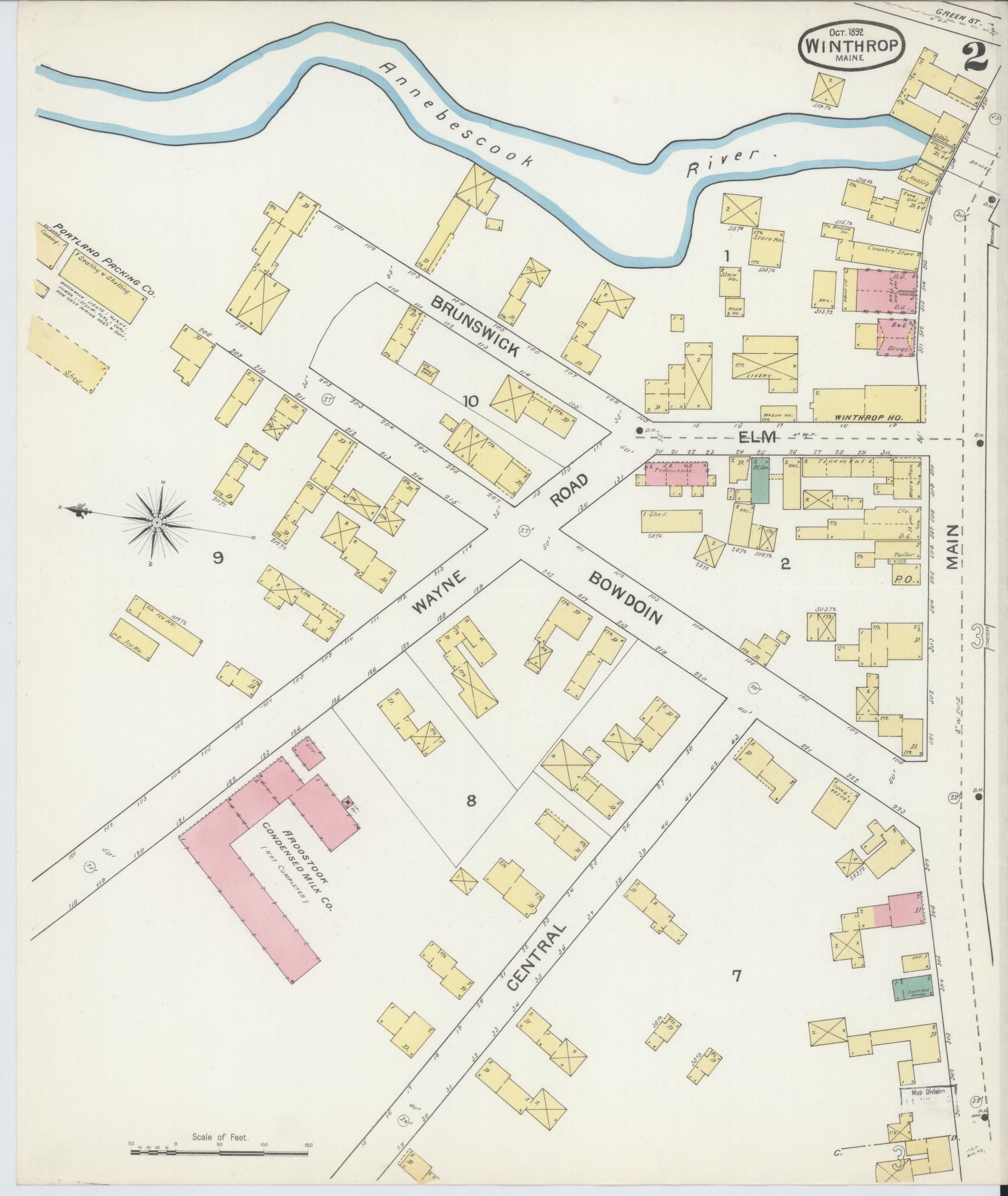 Sanborn Fire Insurance Map from Winthrop, Kennebec County, Maine (1892), Sheet #0002 - Complete Map Set gallery image, historic Sanborn map, vintage wall art, Maine Maine