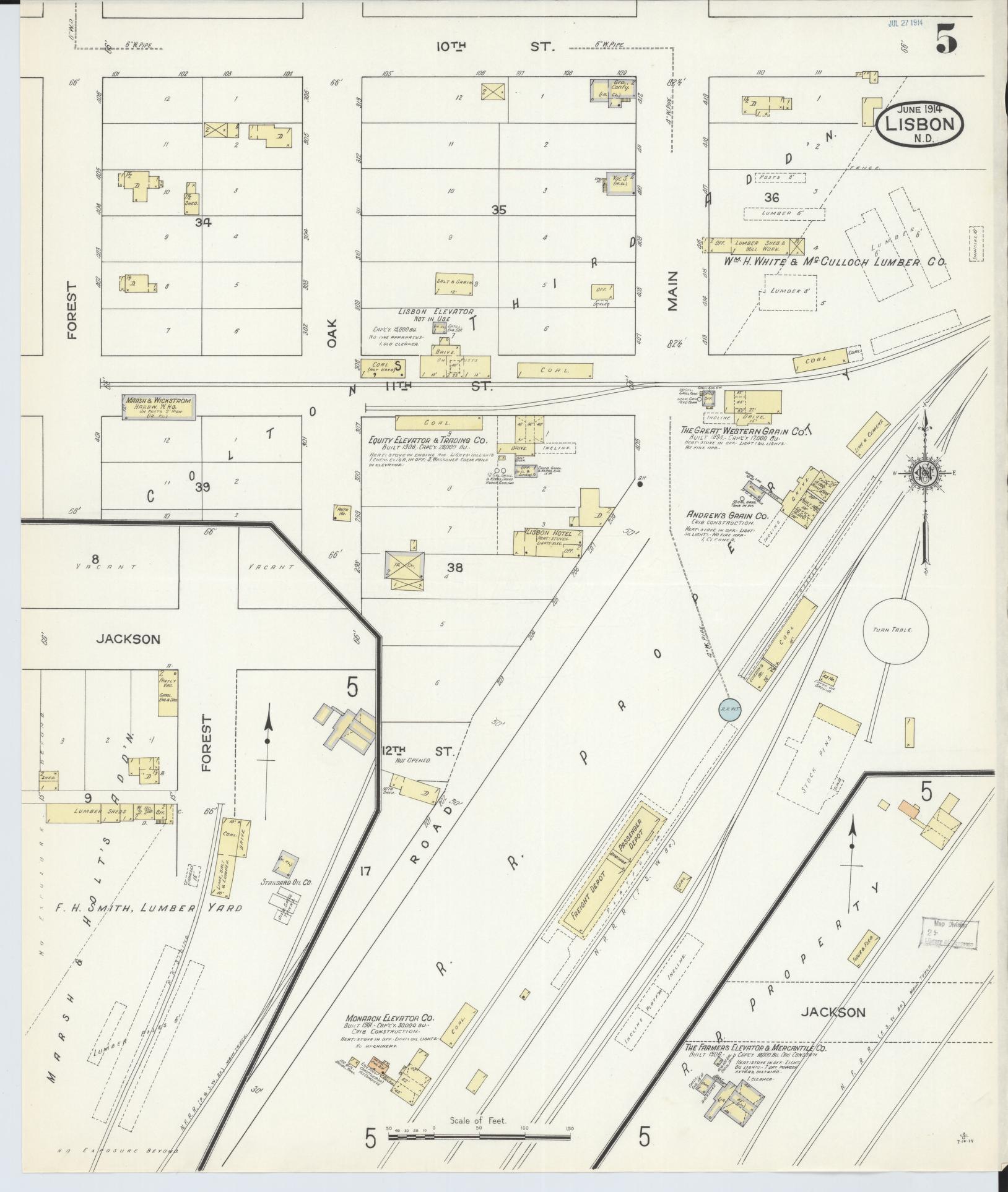 Sanborn Fire Insurance Map from Lisbon, Ransom County, North Dakota (1914), Sheet #0005 - Complete Map Set gallery image, historic Sanborn map, vintage wall art, North Dakota North Dakota