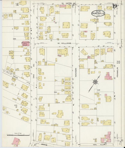 Sanborn Fire Insurance Map from Huntsville, Madison County, Alabama (1913), Sheet #0019 - Complete Map Set gallery image, historic Sanborn map, vintage wall art, Alabama Alabama
