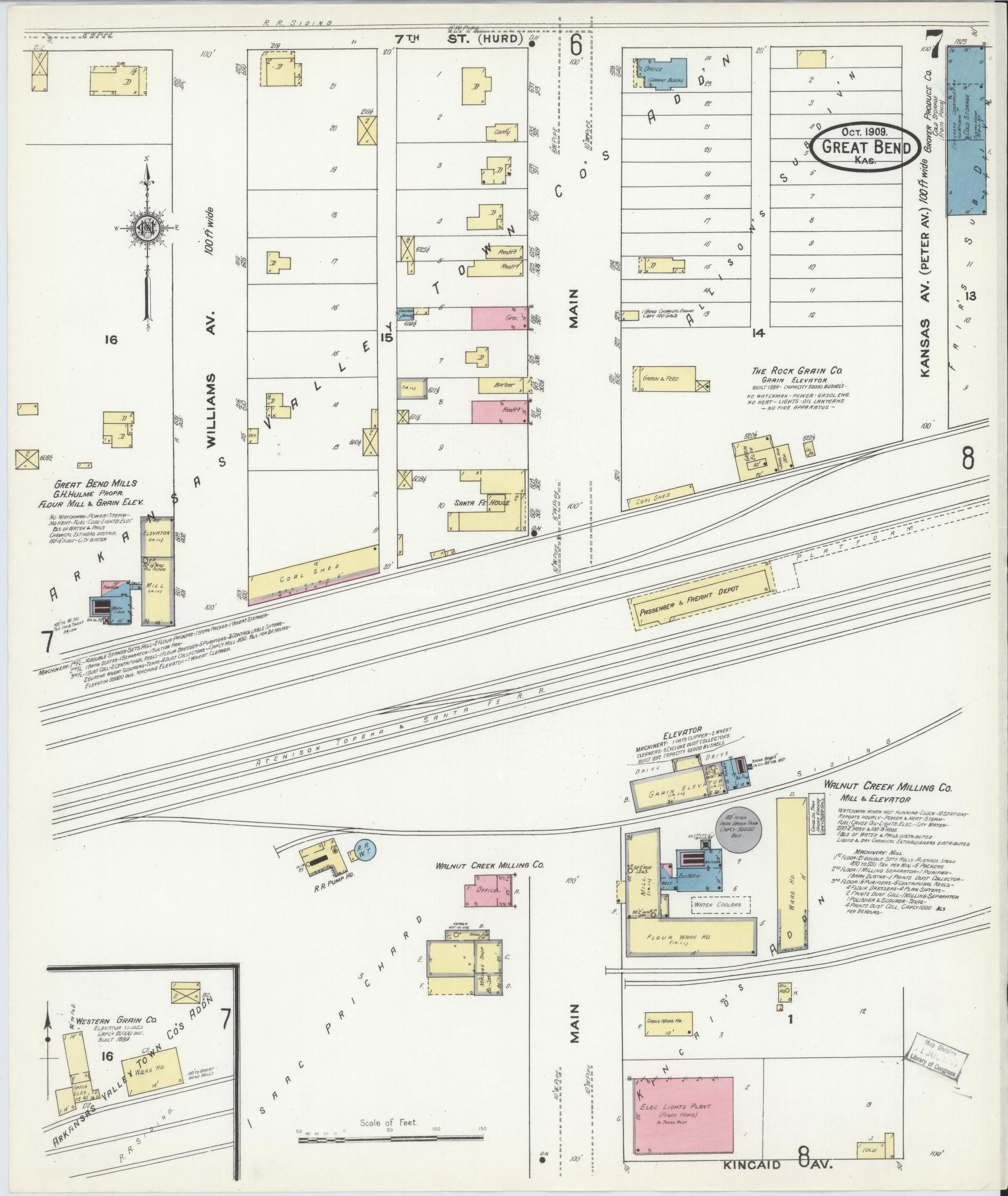 Sanborn Fire Insurance Map from Great Bend, Barton County, Kansas (1909), Sheet #0007 - Complete Map Set gallery image, historic Sanborn map, vintage wall art, Kansas Kansas