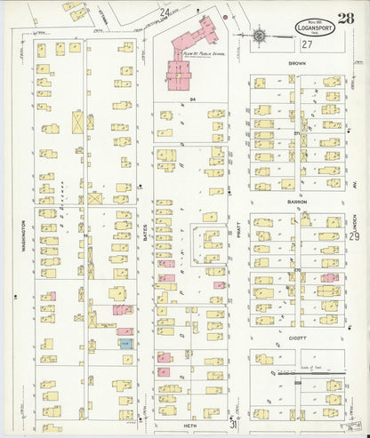 Sanborn Fire Insurance Map from Logansport, Cass County, Indiana (1906), Sheet #0028 - Historic Sanborn Fire Insurance Map Print, vintage old map wall art, antique decor, genealogy gift, Indiana Indiana map