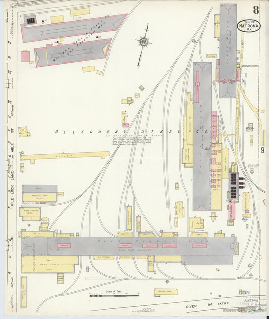 Sanborn Fire Insurance Map from Natrona, Allegheny County, Pennsylvania (1912), Sheet #0008 - Historic Sanborn Fire Insurance Map Print, vintage old map wall art, antique decor, genealogy gift, Pennsylvania Pennsylvania map