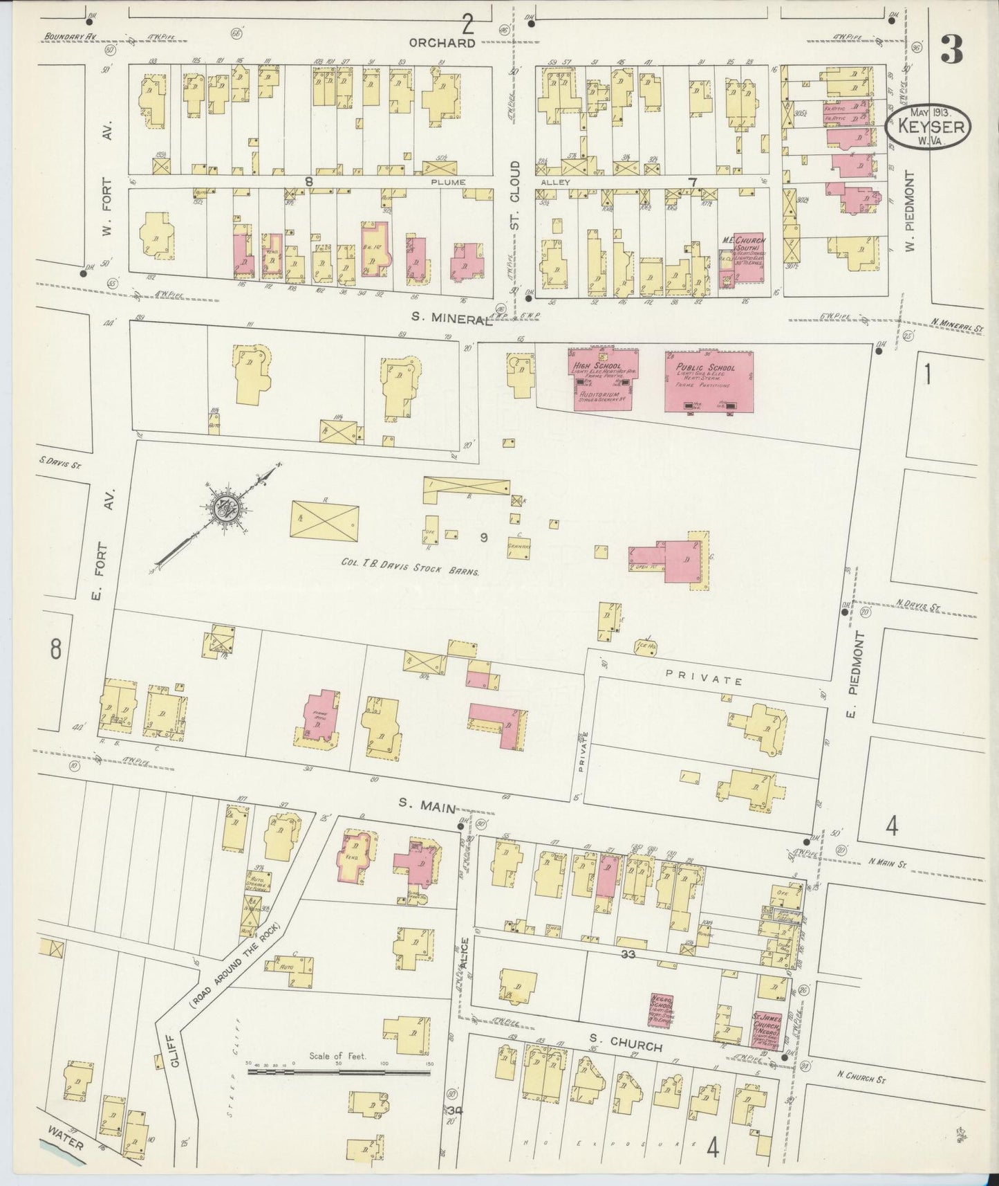 Sanborn Fire Insurance Map from Keyser, Mineral County, West Virginia (1913), Sheet #0003 - Historic Sanborn Fire Insurance Map Print, vintage old map wall art, antique decor, genealogy gift, West Virginia West Virginia map