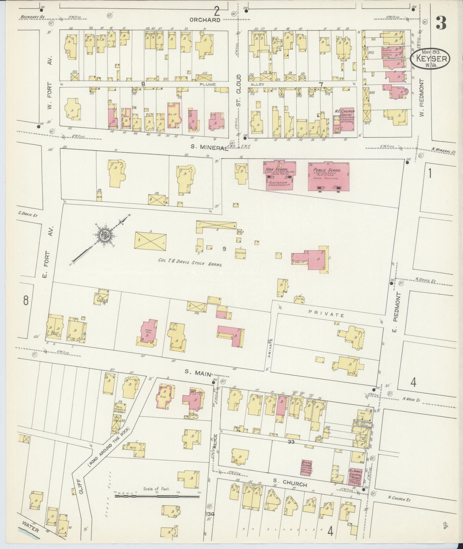 Sanborn Fire Insurance Map from Keyser, Mineral County, West Virginia (1913), Sheet #0003 - Historic Sanborn Fire Insurance Map Print, vintage old map wall art, antique decor, genealogy gift, West Virginia West Virginia map