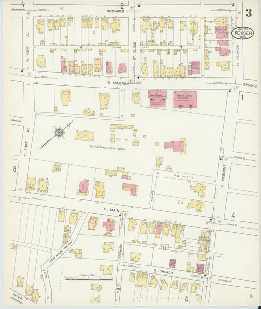 Sanborn Fire Insurance Map from Keyser, Mineral County, West Virginia (1913), Sheet #0003 - Historic Sanborn Fire Insurance Map Print, vintage old map wall art, antique decor, genealogy gift, West Virginia West Virginia map