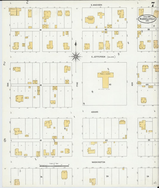 Sanborn Fire Insurance Map from Russellville, Pope County, Arkansas (1904), Sheet #0007 - Historic Sanborn Fire Insurance Map Print, vintage old map wall art, antique decor, genealogy gift, Arkansas Arkansas map