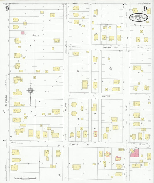 Sanborn Fire Insurance Map from Fayetteville, Washington County, Arkansas (1930), Sheet #0009 - Historic Sanborn Fire Insurance Map Print, vintage old map wall art, antique decor, genealogy gift, Arkansas Arkansas map