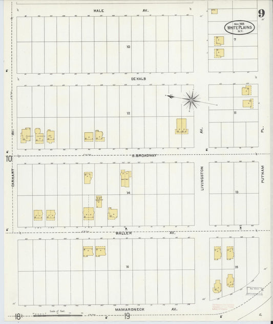 Sanborn Fire Insurance Map from White Plains, Westchester County, New York (1905), Sheet #0009 - Historic Sanborn Fire Insurance Map Print, vintage old map wall art, antique decor, genealogy gift, New York New York map