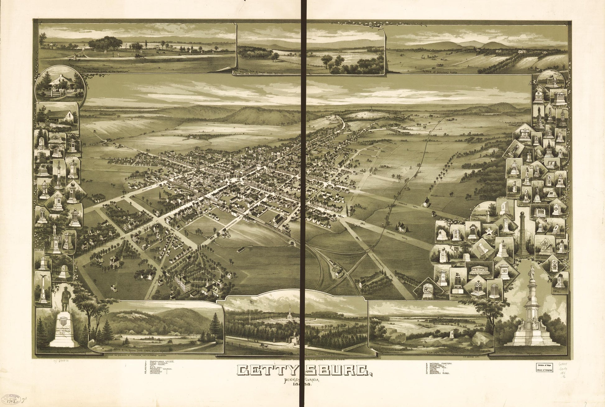 Gettysburg, Pennsylvania 1888. (1888) – Historic Bird’s-Eye View Panorama Print