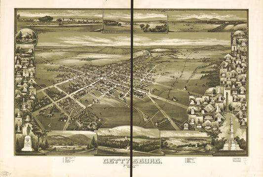 Gettysburg, Pennsylvania 1888. (1888) – Historic Bird’s-Eye View Panorama Print
