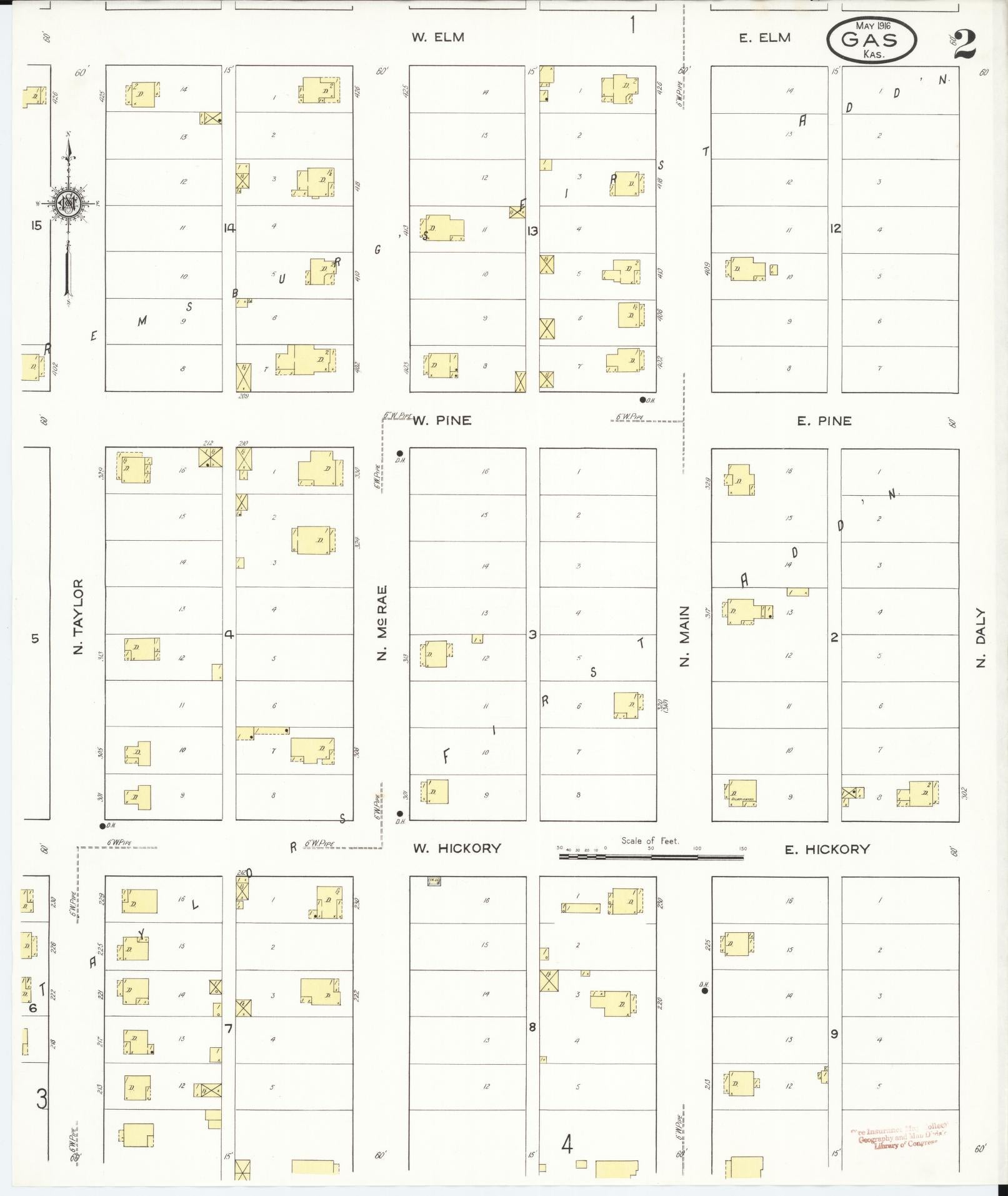 Sanborn Fire Insurance Map from Gas, Allen County, Kansas (1916), Sheet #0002 - Historic Sanborn Fire Insurance Map Print, vintage old map wall art, antique decor, genealogy gift, Kansas Kansas map