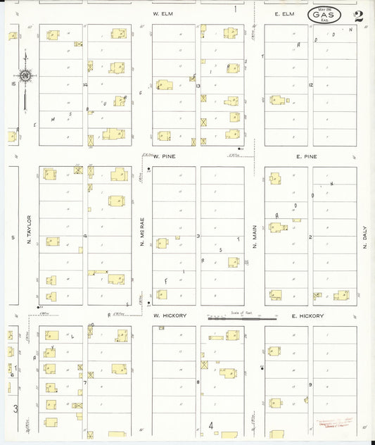 Sanborn Fire Insurance Map from Gas, Allen County, Kansas (1916), Sheet #0002 - Historic Sanborn Fire Insurance Map Print, vintage old map wall art, antique decor, genealogy gift, Kansas Kansas map