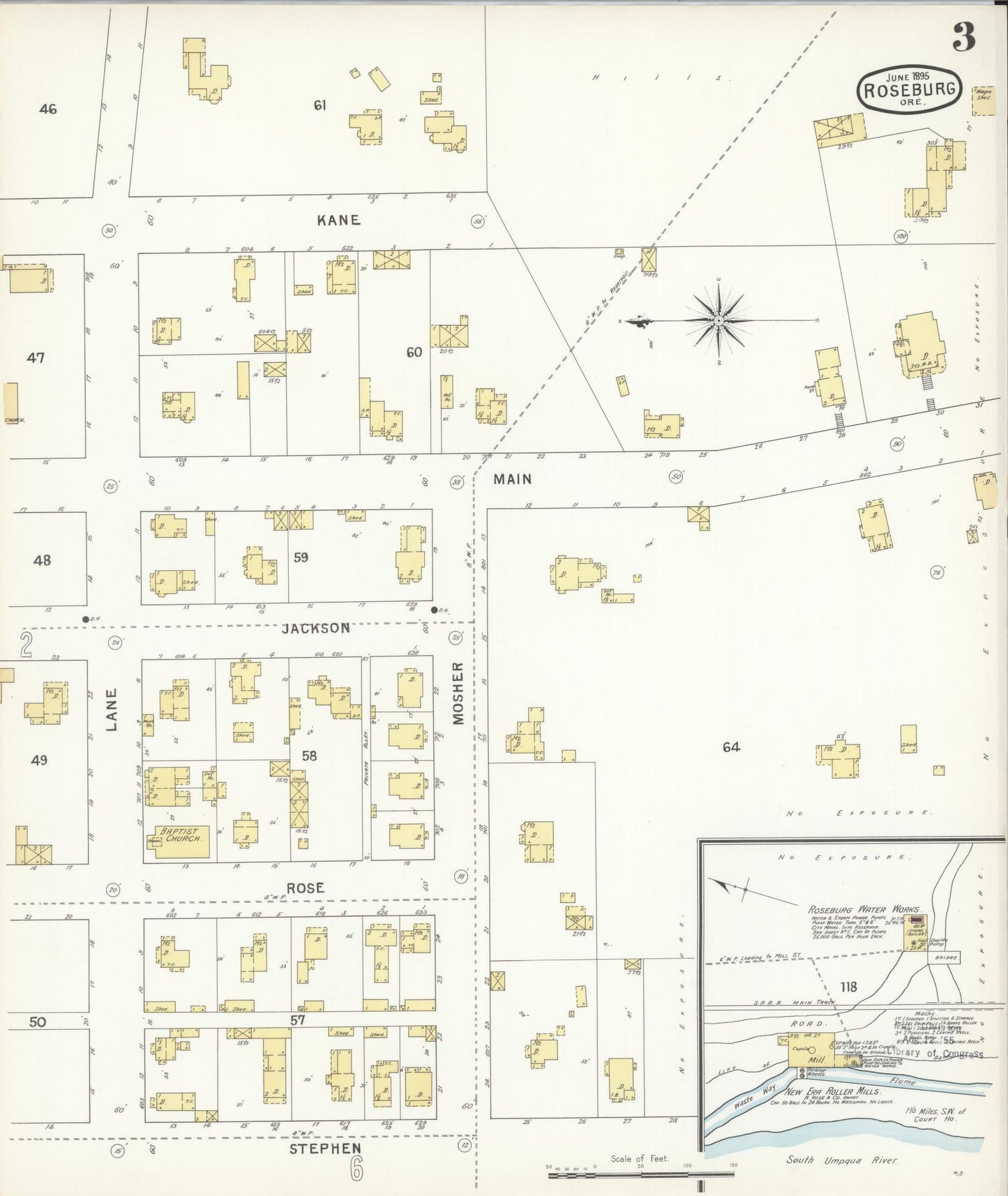 Sanborn Fire Insurance Map from Roseburg, Douglas County, Oregon (1895), Sheet #0003 - Complete Map Set gallery image, historic Sanborn map, vintage wall art, Oregon Oregon