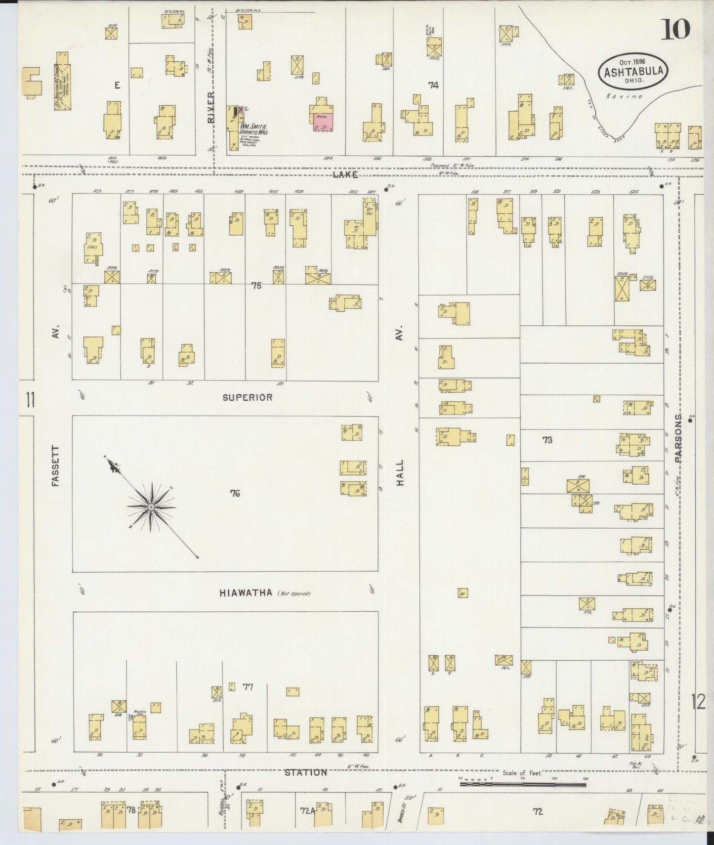 Sanborn Fire Insurance Map from Ashtabula, Ashtabula County, Ohio (1898), Sheet #0010 - Historic Sanborn Fire Insurance Map Print, vintage old map wall art, antique decor, genealogy gift, Ohio Ohio map