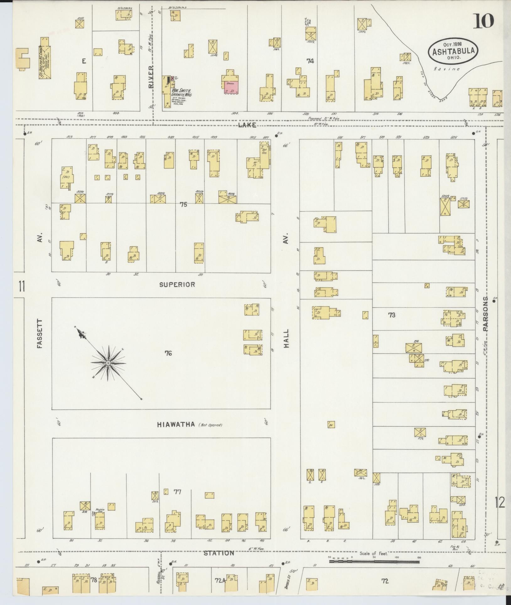 Sanborn Fire Insurance Map from Ashtabula, Ashtabula County, Ohio (1898), Sheet #0010 - Historic Sanborn Fire Insurance Map Print, vintage old map wall art, antique decor, genealogy gift, Ohio Ohio map