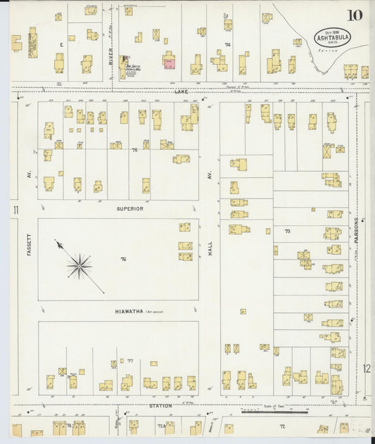 Sanborn Fire Insurance Map from Ashtabula, Ashtabula County, Ohio (1898), Sheet #0010 - Historic Sanborn Fire Insurance Map Print, vintage old map wall art, antique decor, genealogy gift, Ohio Ohio map
