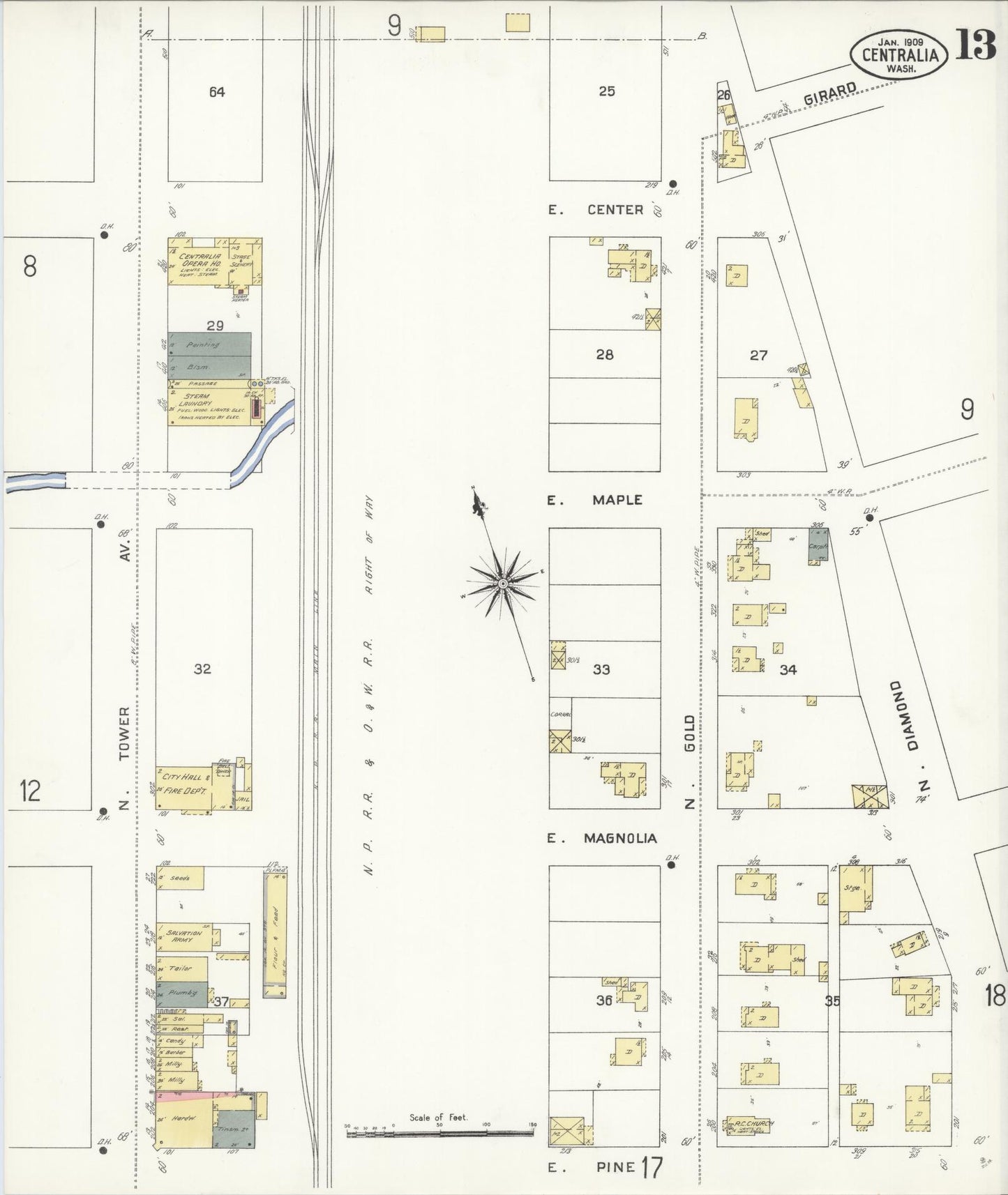 Sanborn Fire Insurance Map from Centralia, Lewis County, Washington (1909), Sheet #0013 - Complete Map Set gallery image, historic Sanborn map, vintage wall art, Washington Washington