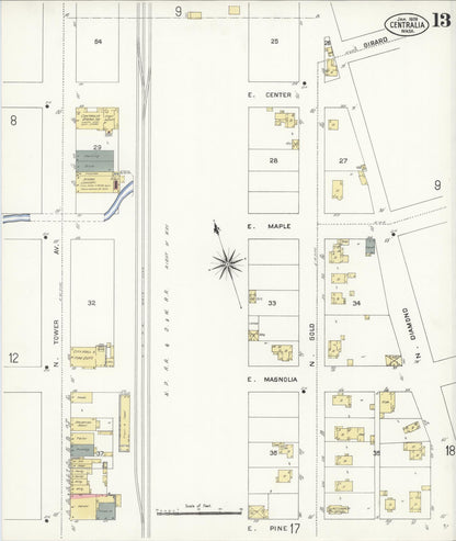 Sanborn Fire Insurance Map from Centralia, Lewis County, Washington (1909), Sheet #0013 - Complete Map Set gallery image, historic Sanborn map, vintage wall art, Washington Washington