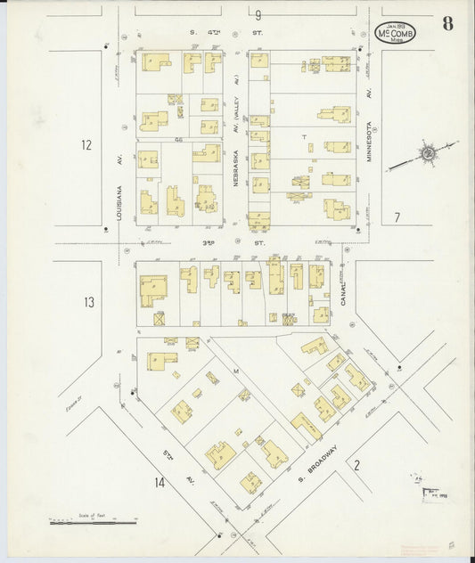 Sanborn Fire Insurance Map from McComb, Pike County, Mississippi (1913), Sheet #0008 - Historic Sanborn Fire Insurance Map Print, vintage old map wall art, antique decor, genealogy gift, Mississippi Mississippi map
