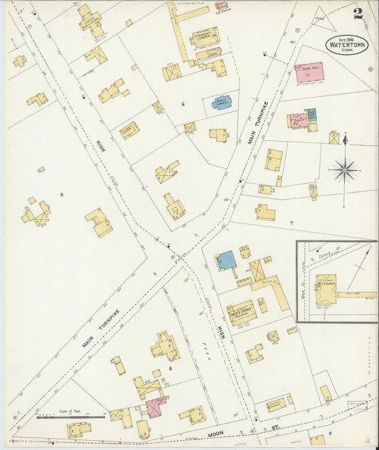 Sanborn Fire Insurance Map from Watertown, Litchfield County, Connecticut (1906), Sheet #0002 - Historic Sanborn Fire Insurance Map Print, vintage old map wall art, antique decor, genealogy gift, Connecticut Connecticut map