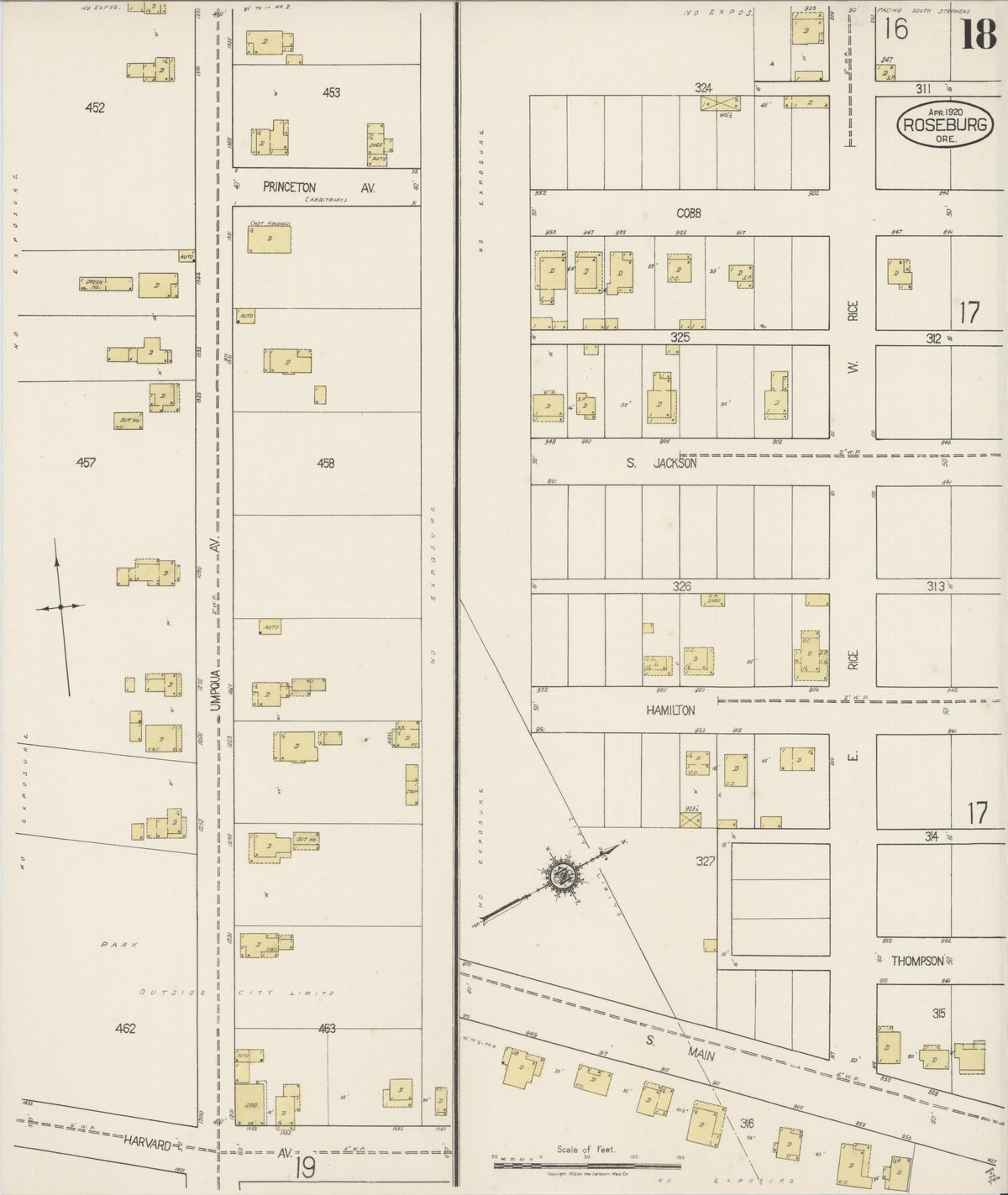 Sanborn Fire Insurance Map from Roseburg, Douglas County, Oregon (1920), Sheet #0018 - Historic Sanborn Fire Insurance Map Print, vintage old map wall art, antique decor, genealogy gift, Oregon Oregon map
