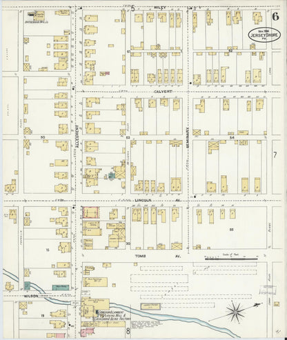 Sanborn Fire Insurance Map from Jersey Shore, Lycoming County, Pennsylvania (1906), Sheet #0006 - Historic Sanborn Fire Insurance Map Print, vintage old map wall art, antique decor, genealogy gift, Pennsylvania Pennsylvania map
