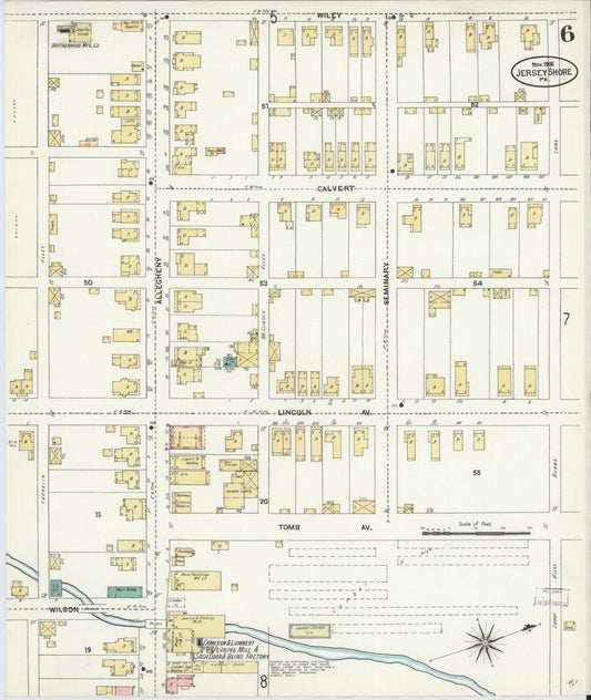 Sanborn Fire Insurance Map from Jersey Shore, Lycoming County, Pennsylvania (1906), Sheet #0006 - Historic Sanborn Fire Insurance Map Print, vintage old map wall art, antique decor, genealogy gift, Pennsylvania Pennsylvania map