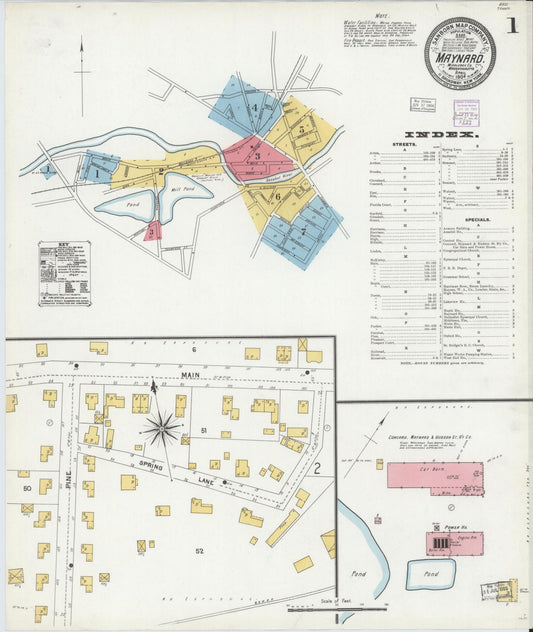 Sanborn Fire Insurance Map from Maynard, Middlesex County, Massachusetts (1904), Sheet #0001 - Historic Sanborn Fire Insurance Map Print, vintage old map wall art, antique decor, genealogy gift, Massachusetts Massachusetts map