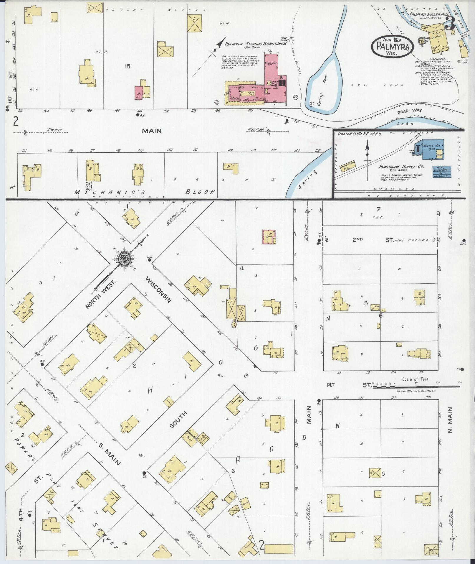 Sanborn Fire Insurance Map from Palmyra, Jefferson County, Wisconsin (1919), Sheet #0003 - Historic Sanborn Fire Insurance Map Print, vintage old map wall art, antique decor, genealogy gift, Wisconsin Wisconsin map