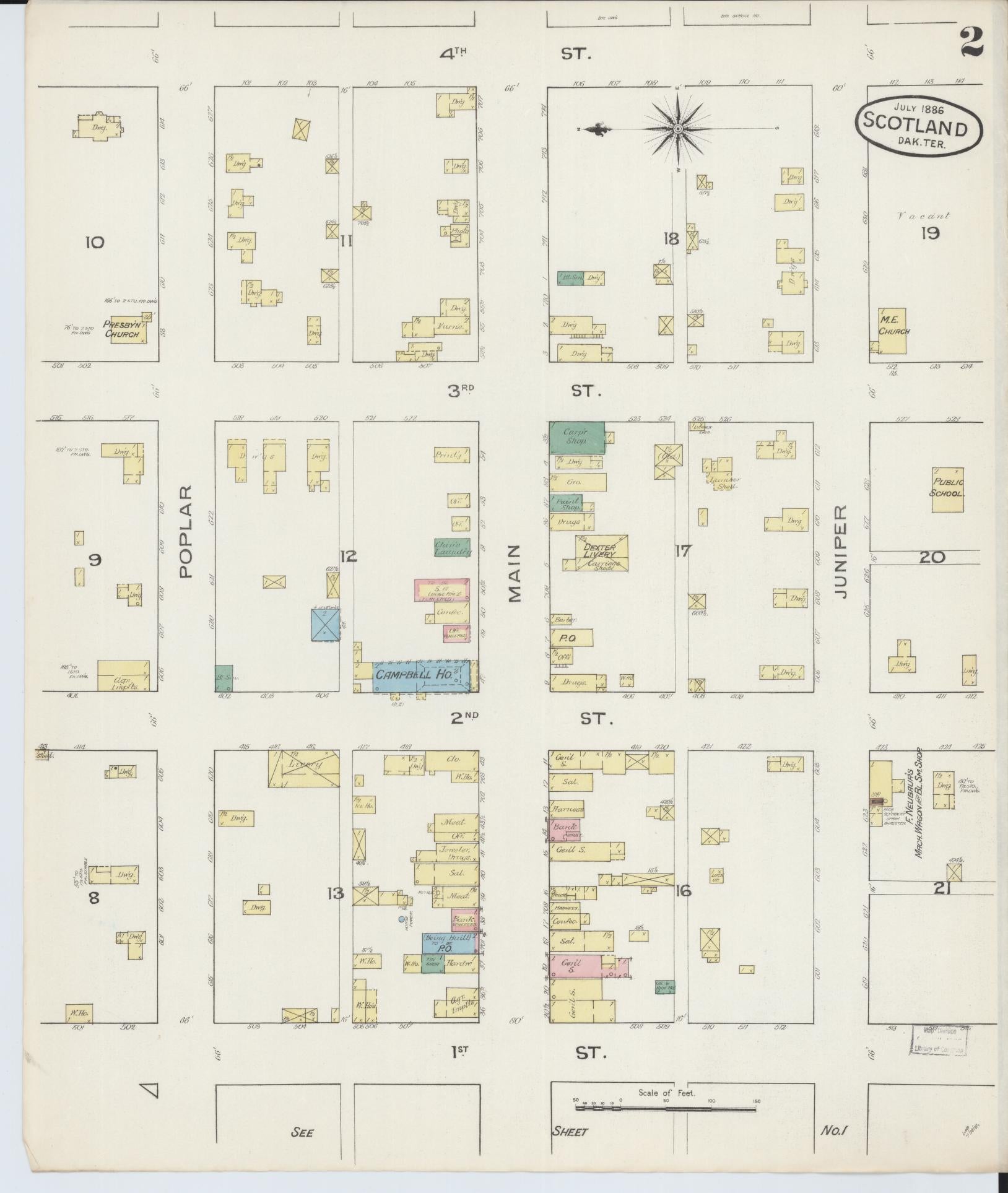 Sanborn Fire Insurance Map from Scotland, Bon Homme County, South Dakota (1886), Sheet #0002 - Historic Sanborn Fire Insurance Map Print, vintage old map wall art, antique decor, genealogy gift, South Dakota South Dakota map