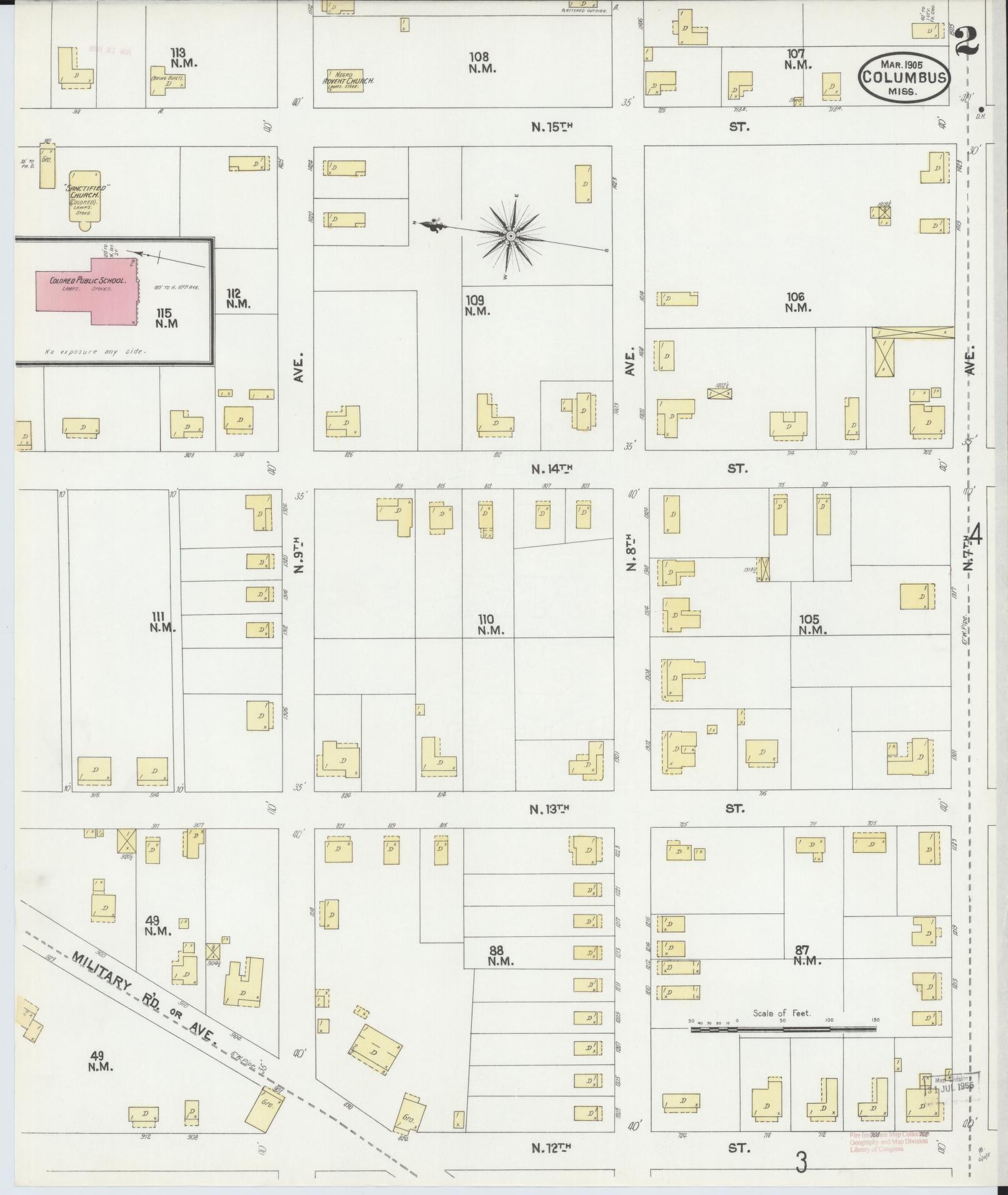 Sanborn Fire Insurance Map from Columbus, Lowndes County, Mississippi (1905), Sheet #0002 - Complete Map Set gallery image, historic Sanborn map, vintage wall art, Mississippi Mississippi