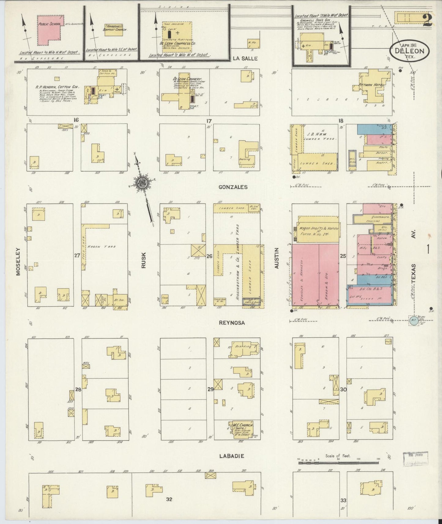 Sanborn Fire Insurance Map from De Leon, Comanche County, Texas (1911), Sheet #0002 - Historic Sanborn Fire Insurance Map Print, vintage old map wall art, antique decor, genealogy gift, Texas Texas map