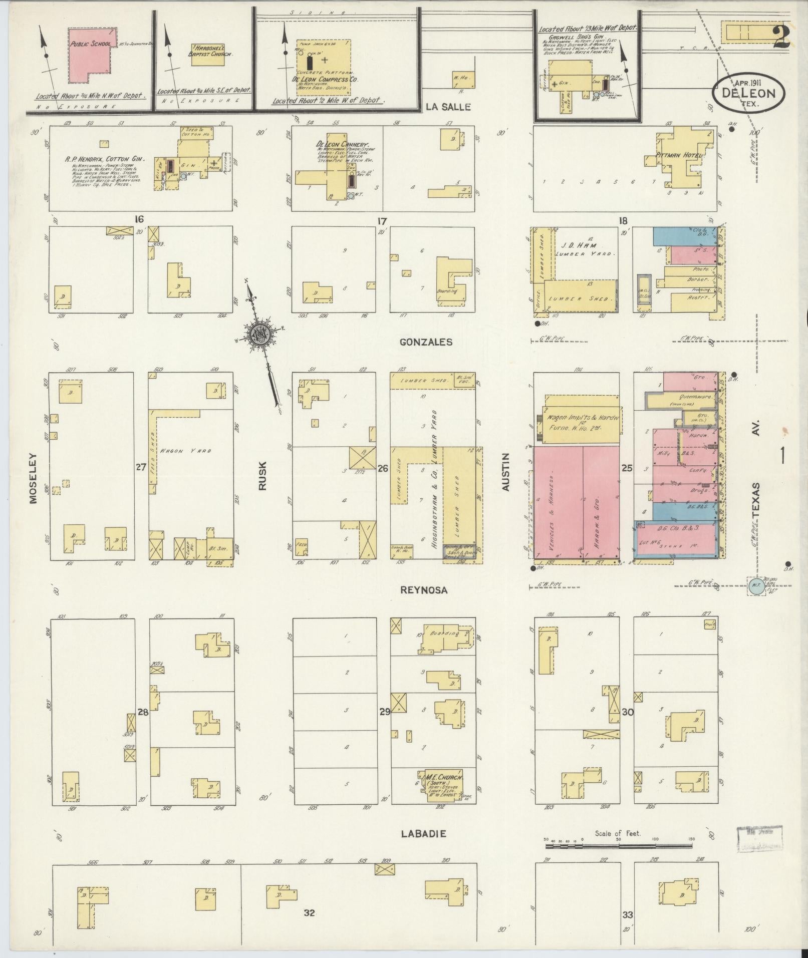 Sanborn Fire Insurance Map from De Leon, Comanche County, Texas (1911), Sheet #0002 - Historic Sanborn Fire Insurance Map Print, vintage old map wall art, antique decor, genealogy gift, Texas Texas map