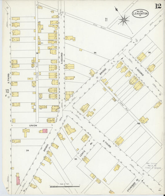 Sanborn Fire Insurance Map from Lehighton, Carbon County, Pennsylvania (1908), Sheet #0012 - Historic Sanborn Fire Insurance Map Print, vintage old map wall art, antique decor, genealogy gift, Pennsylvania Pennsylvania map