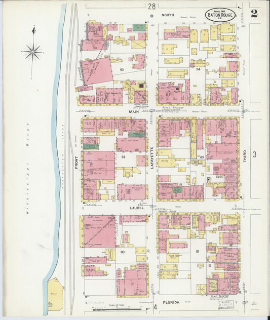 Sanborn Fire Insurance Map from Baton Rouge, East Baton Rouge Parish, Louisiana (1908), Sheet #0002 - Historic Sanborn Fire Insurance Map Print, vintage old map wall art, antique decor, genealogy gift, Louisiana Louisiana map