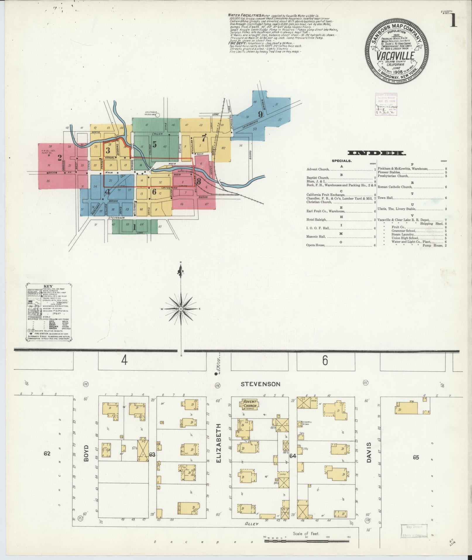 Sanborn Fire Insurance Map from Vacaville, Solano County, California (1908), Sheet #0001 - Complete Map Set gallery image, historic Sanborn map, vintage wall art, California California