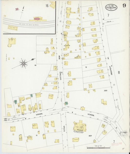 Sanborn Fire Insurance Map from Glen Cove, Nassau County, New York (1908), Sheet #0009 - Historic Sanborn Fire Insurance Map Print, vintage old map wall art, antique decor, genealogy gift, New York New York map