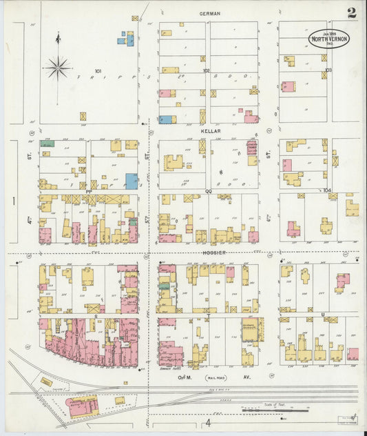 Sanborn Fire Insurance Map from North Vernon, Jennings County, Indiana (1899), Sheet #0002 - Historic Sanborn Fire Insurance Map Print, vintage old map wall art, antique decor, genealogy gift, Indiana Indiana map