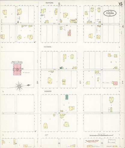 Sanborn Fire Insurance Map from Corona, Riverside County, California (1900), Sheet #0006 - Complete Map Set gallery image, historic Sanborn map, vintage wall art, California California