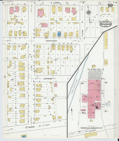 Sanborn Fire Insurance Map from Miamisburg, Montgomery County, Ohio (1919), Sheet #0010 - Historic Sanborn Fire Insurance Map Print, vintage old map wall art, antique decor, genealogy gift, Ohio Ohio map