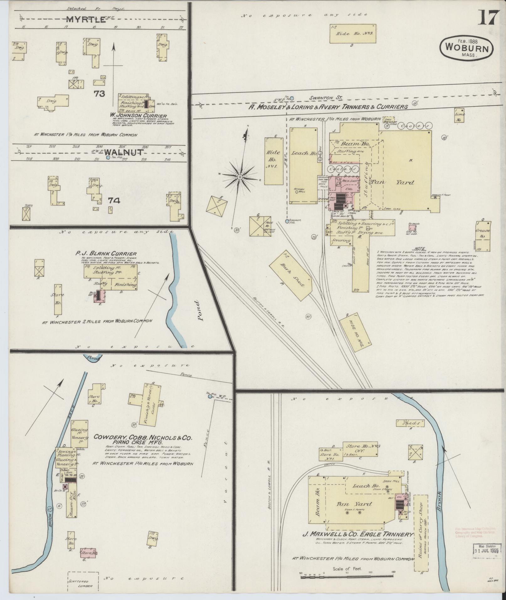 Sanborn Fire Insurance Map from Woburn, Middlesex County, Massachusetts (1888), Sheet #0017 - Historic Sanborn Fire Insurance Map Print, vintage old map wall art, antique decor, genealogy gift, Massachusetts Massachusetts map