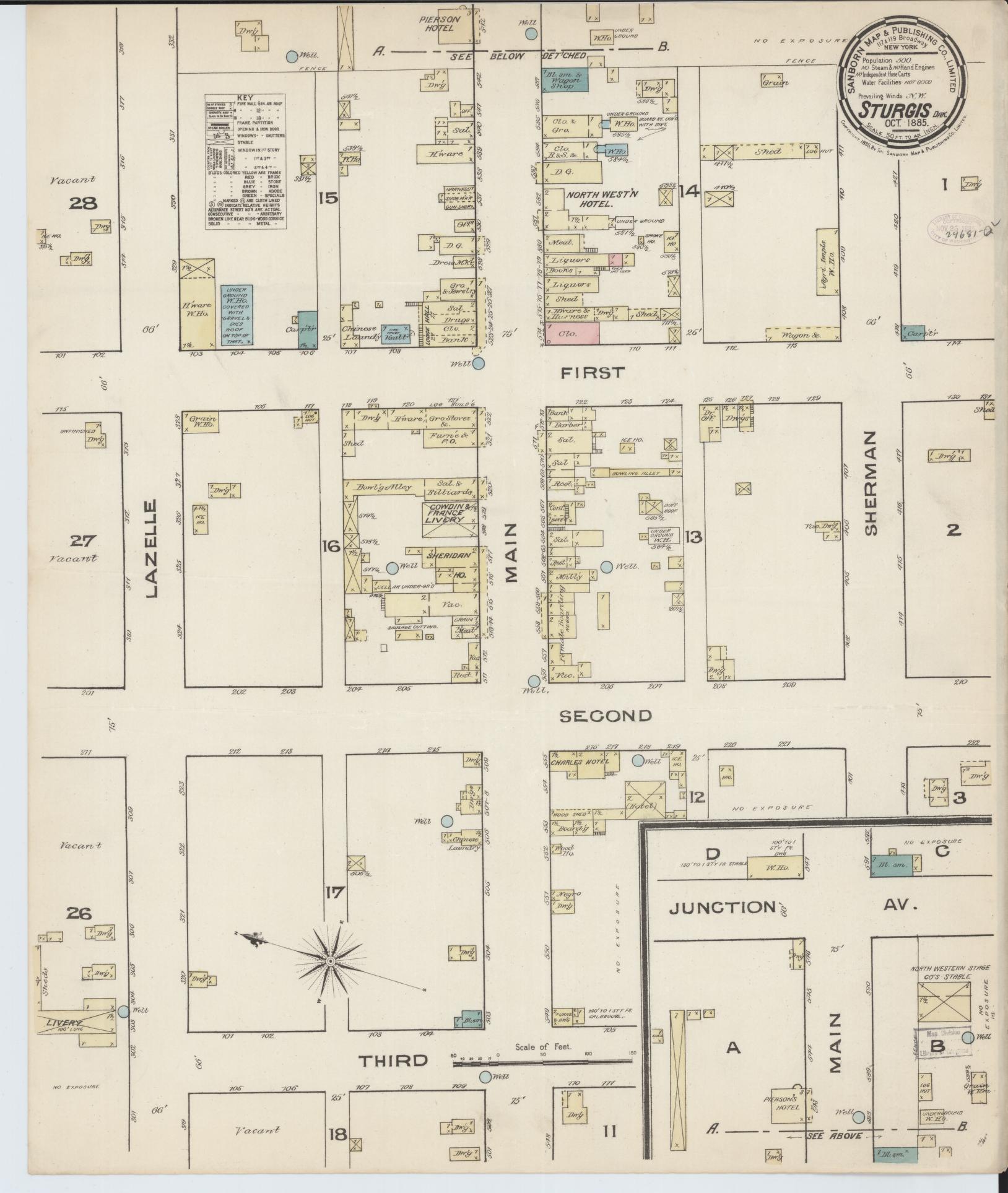 Sanborn Fire Insurance Map from Sturgis, Meade County, South Dakota (1885), Sheet #0001 - Historic Sanborn Fire Insurance Map Print, vintage old map wall art, antique decor, genealogy gift, South Dakota South Dakota map